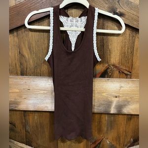 Jet Brown and White butterfly back lace tank. New with tags.